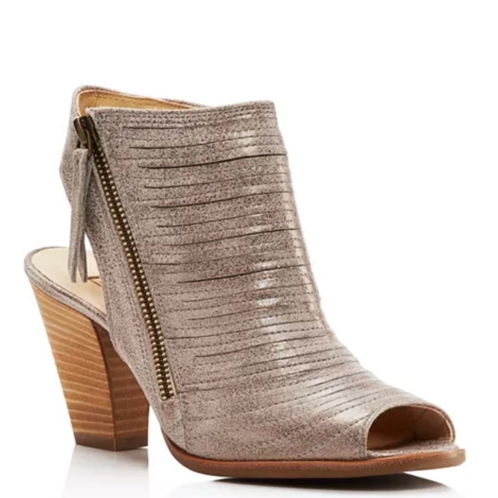 Paul Green Cayenne Woven Peep Toe Heeled Sandals Metallic Gray Size 8.5